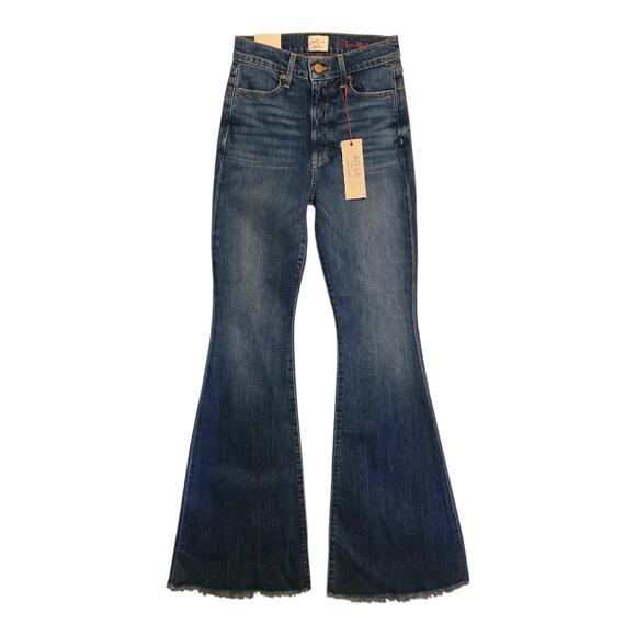 AO LA by Alice + Olivia Bell High Rise Jeans Womens Size 25 Blue Raw Hem Hippie - Picture 1 of 15